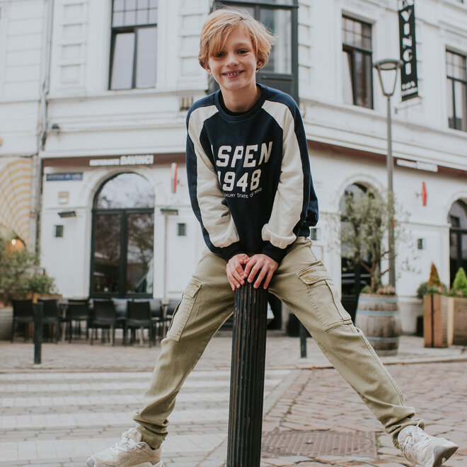 No Way Monday boys’ loose-fit jumper, dark blue and white