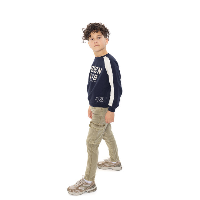 No Way Monday boys’ loose-fit jumper, dark blue and white