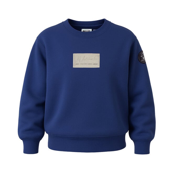 No Way Monday jongens sweater blauw reliëf