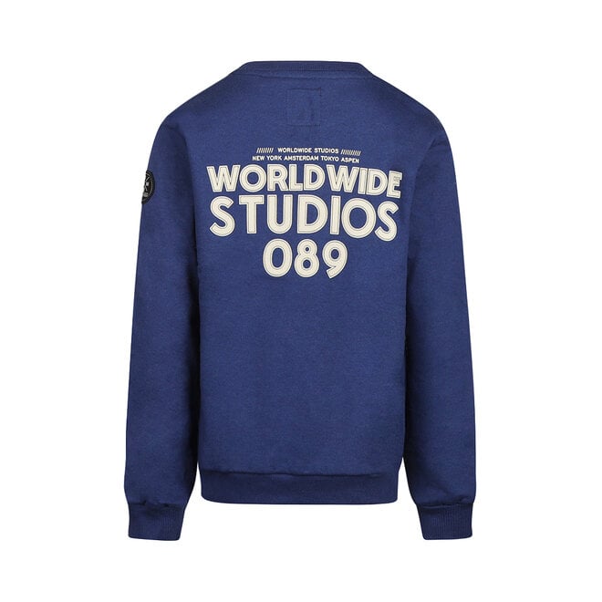 No Way Monday jongens sweater blauw reliëf