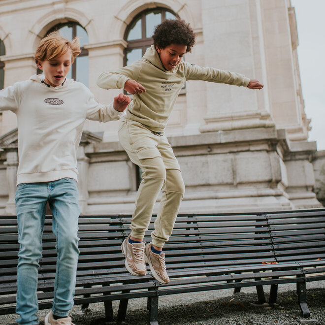 No Way Monday boys’ jogging bottoms, green ribbed pockets