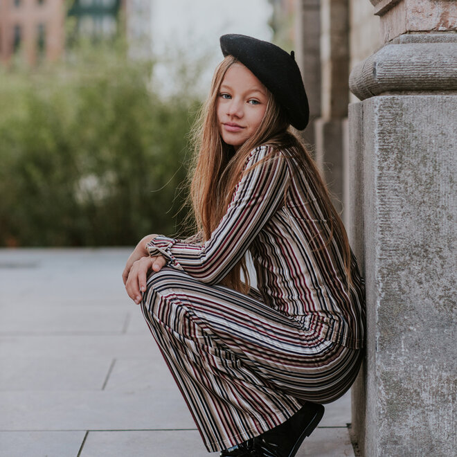 No Way Monday meisjes wide leg broek bruin velours gestreept