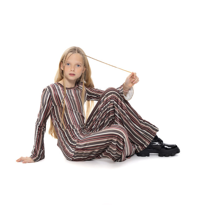 No Way Monday meisjes wide leg broek bruin velours gestreept