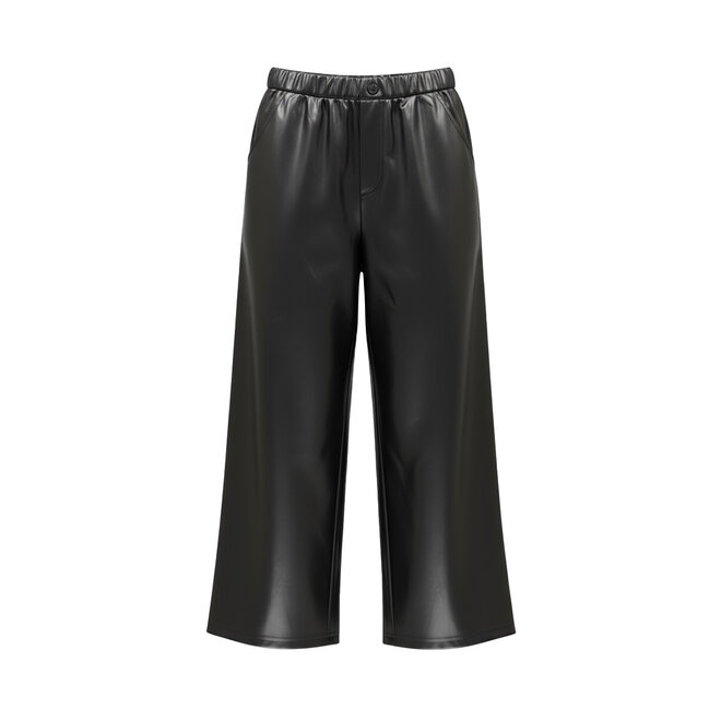 No Way Monday meisjes wide leg broek zwart kunstleer