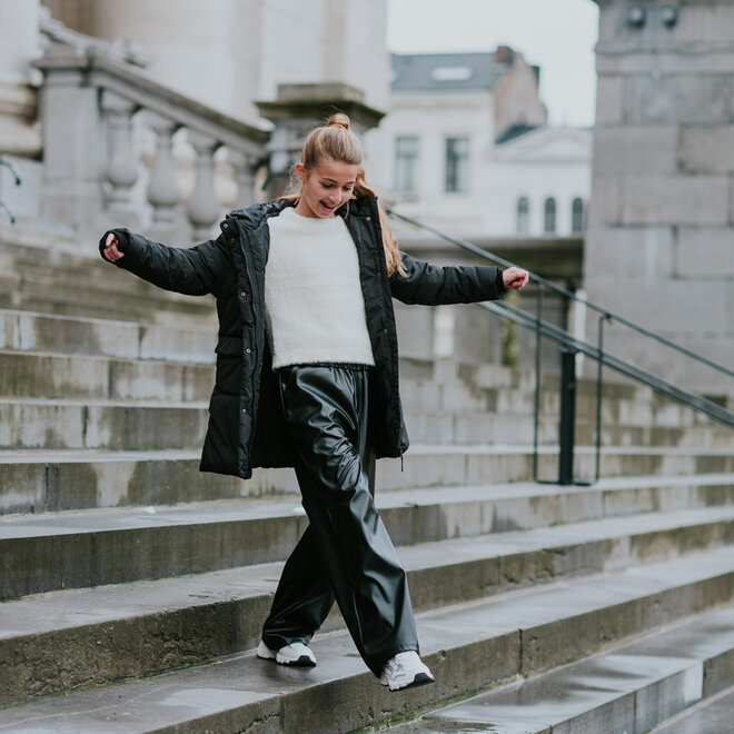 No Way Monday meisjes wide leg broek zwart kunstleer