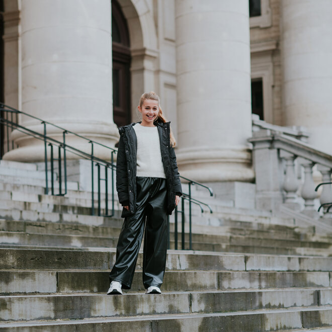 No Way Monday meisjes wide leg broek zwart kunstleer