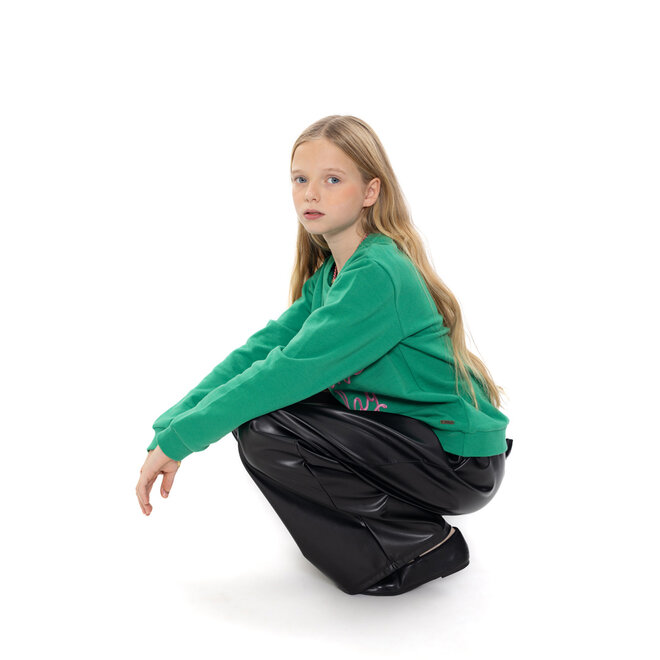 No Way Monday Mädchen-Hose mit weitem Bein, schwarz, Kunstleder