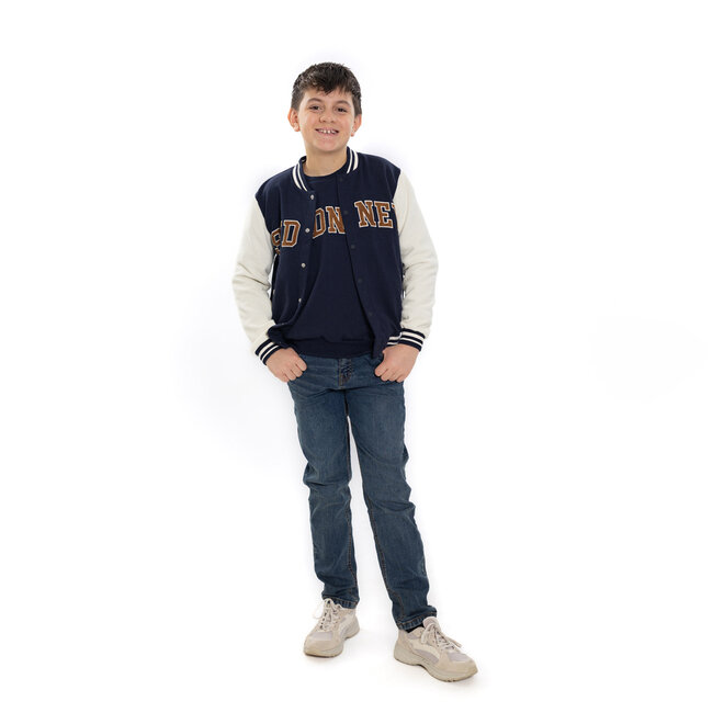 No Way Monday jongens loose fit vest donkerblauw baseball