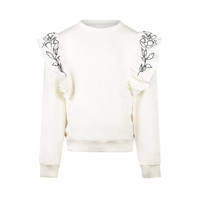 No Way Monday Mädchen-Sweater gebrochenes Weiß mit Rüschen