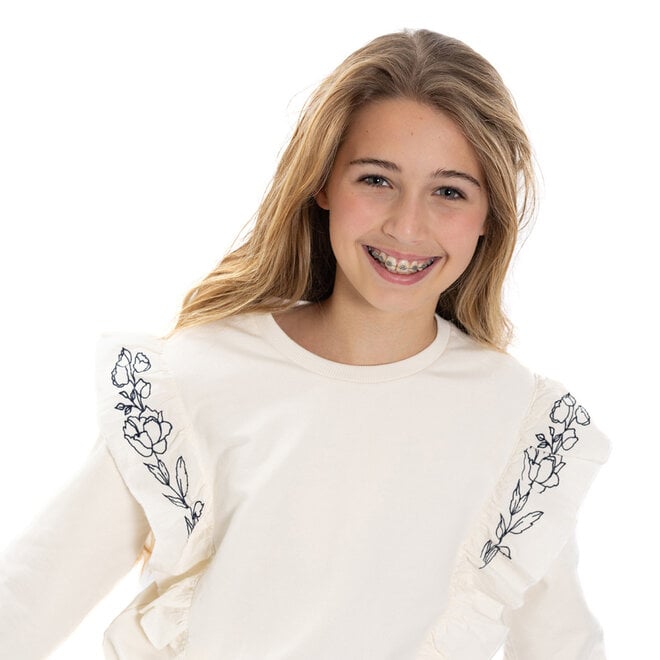 No Way Monday meisjes sweater gebroken wit ruffles