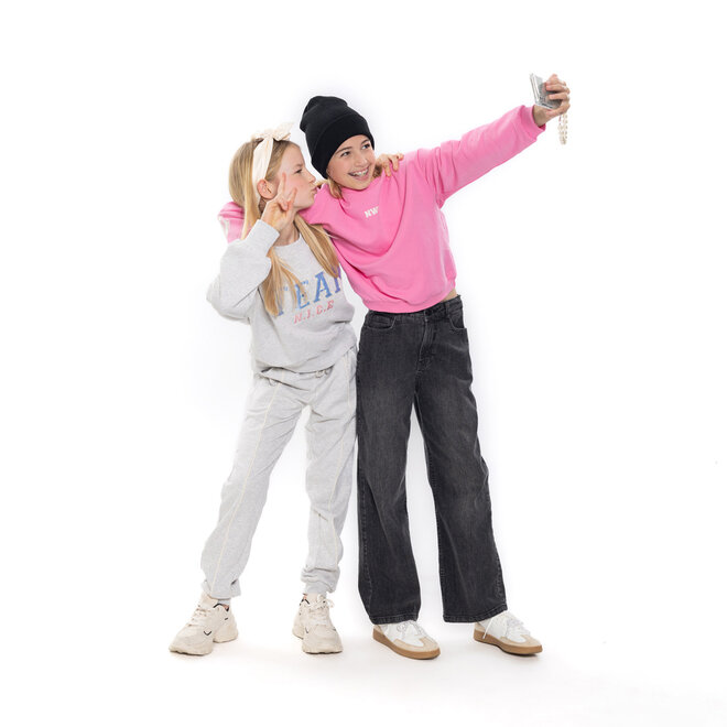 No Way Monday girls’ jogging bottoms, light grey with piping