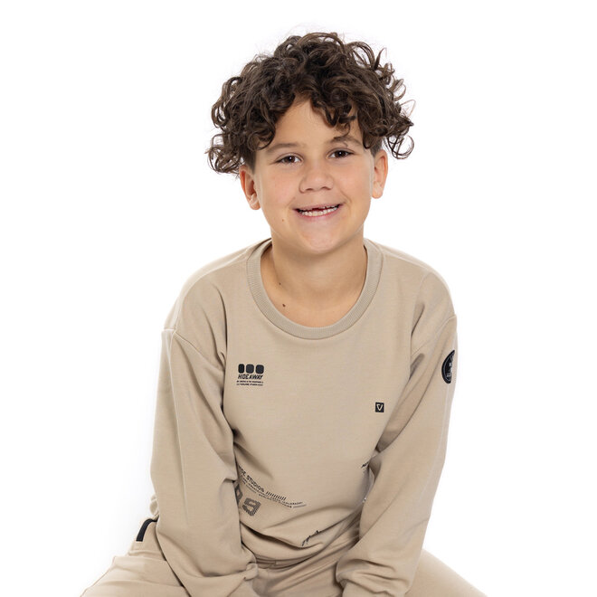 No Way Monday jongens sweater beige graphics