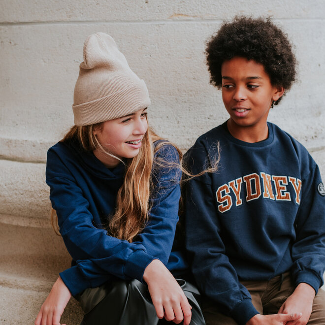 No Way Monday boys’ loose-fit jumper, dark blue and brown