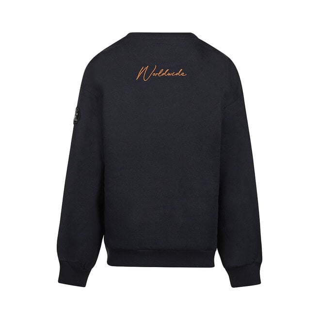 No Way Monday jongens loose fit sweater donkerblauw bruin