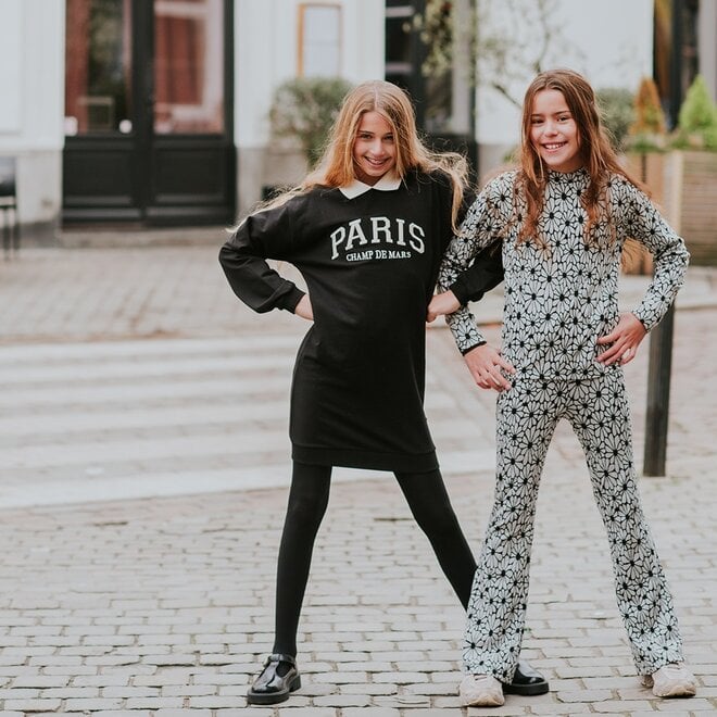 No Way Monday meisjes longsleeve zwart bloemen