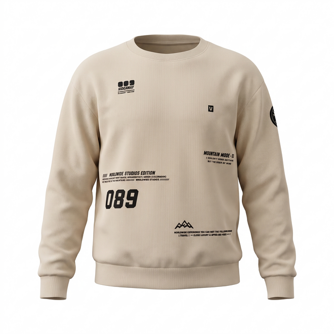 No Way Monday jongens sweater beige graphics