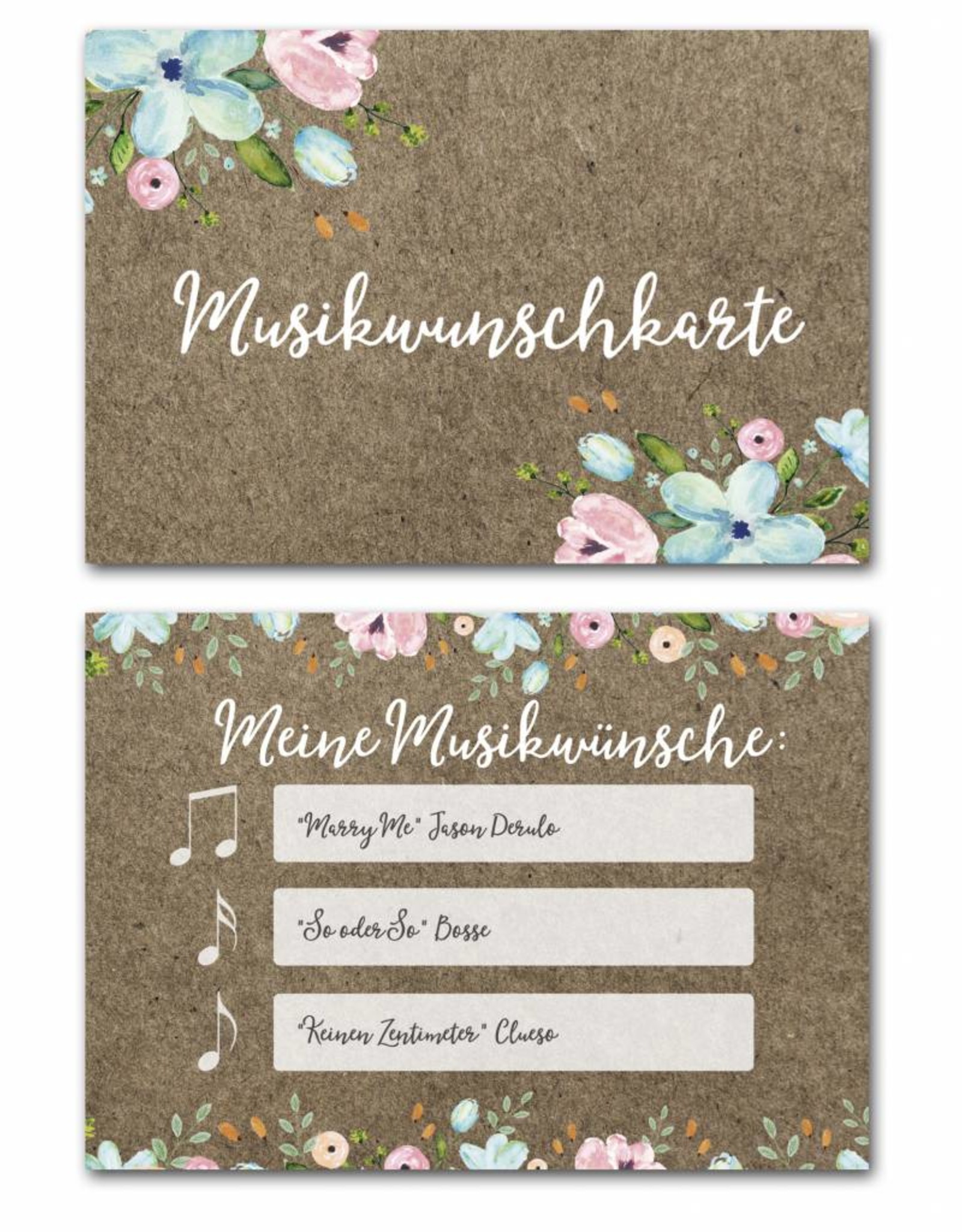 50 Musikwunschkarten für Hochzeit oder Geburtstag