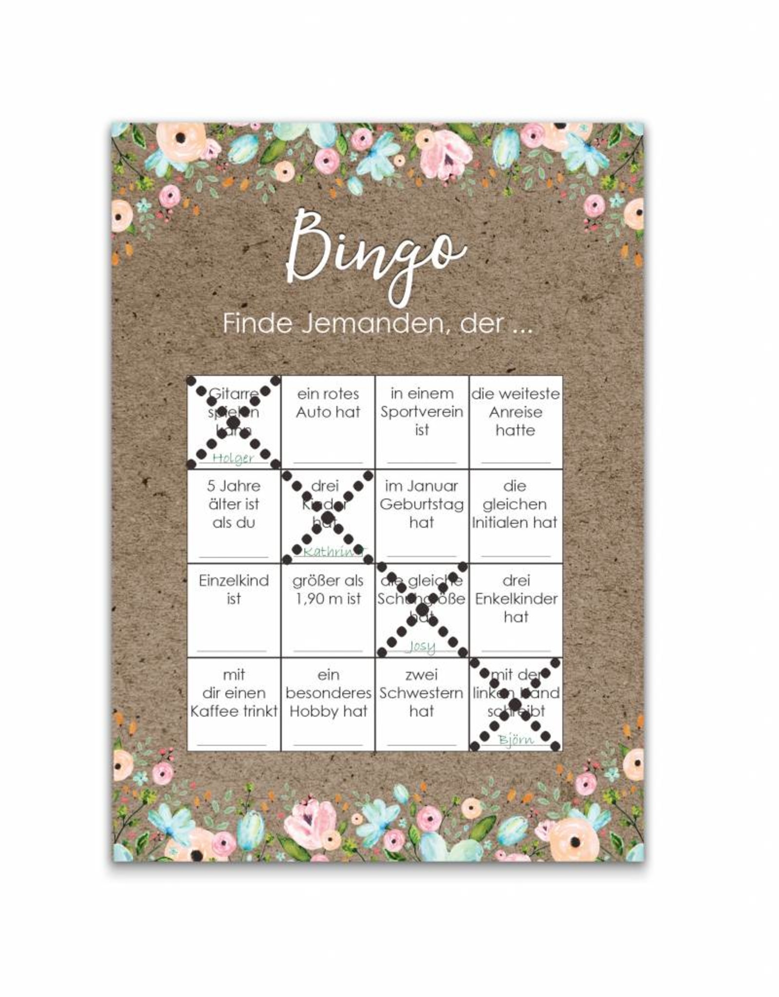 50 Bingokarten Hochzeit, Hochzeitsbingo Spiel
