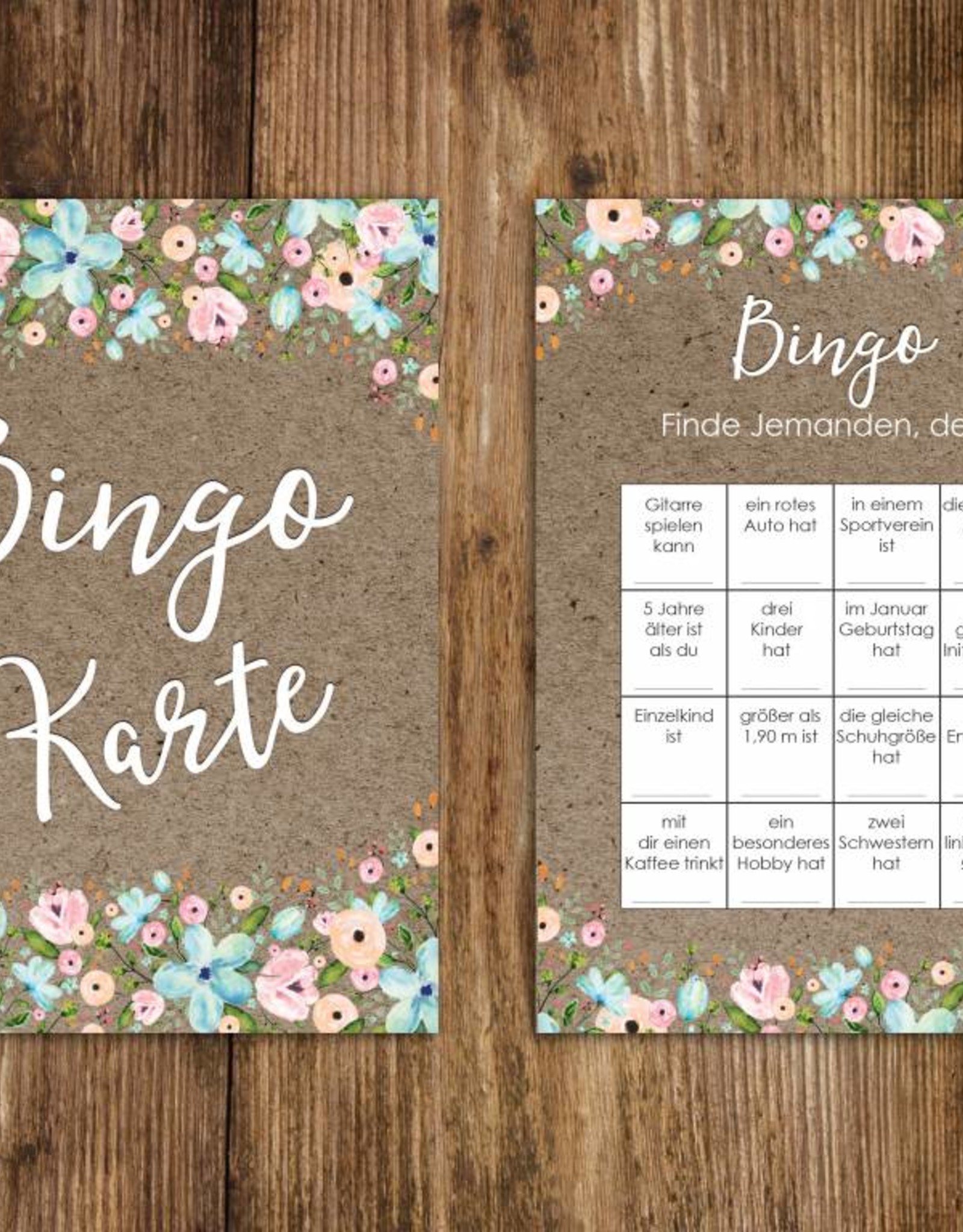50 Bingokarten Hochzeit, Hochzeitsbingo Spiel