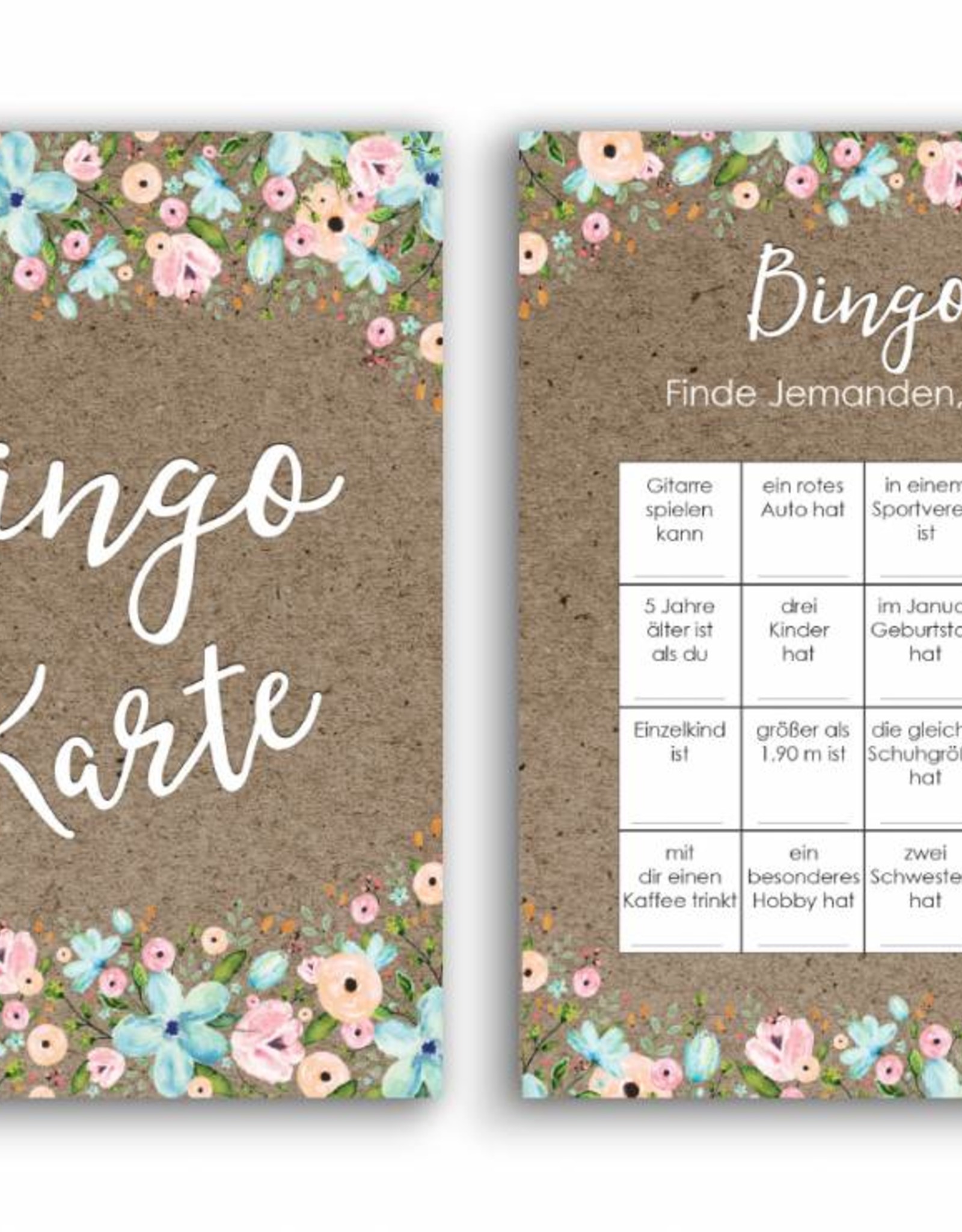 50 Bingokarten Hochzeit, Hochzeitsbingo Spiel