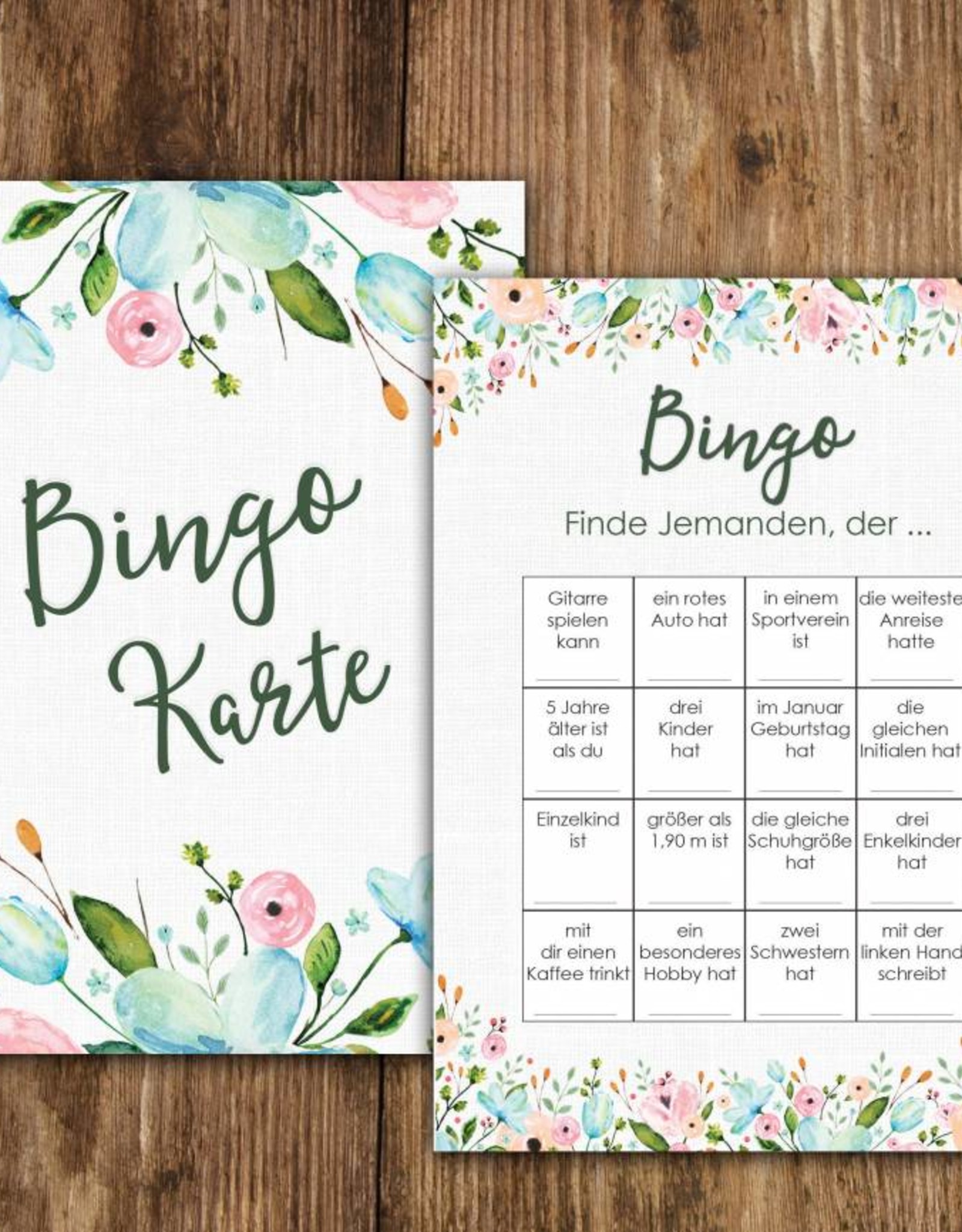 50 Bingokarten Hochzeit, Hochzeitsbingo Spiel