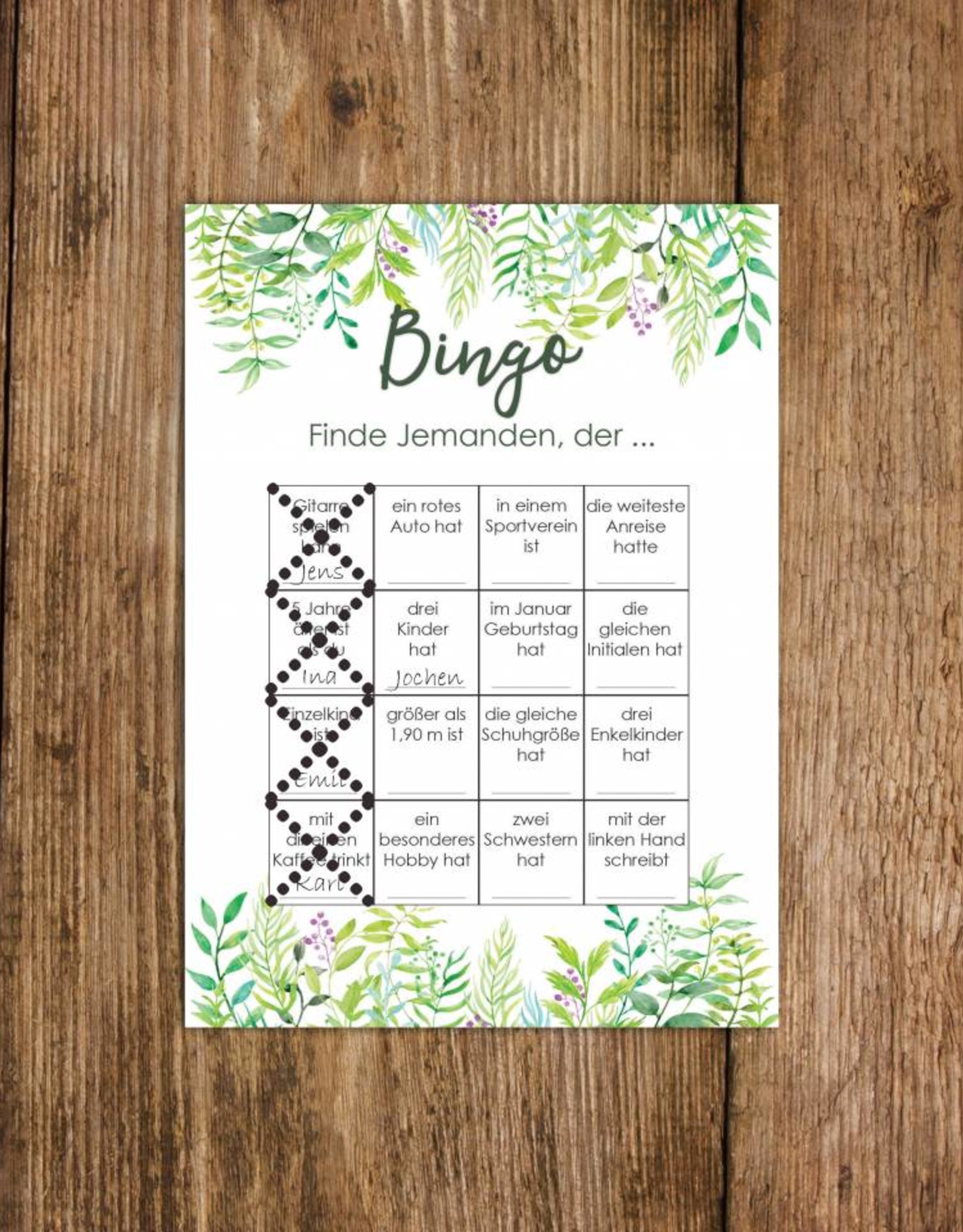 50 Bingokarten Hochzeit, Hochzeitsbingo Spiel