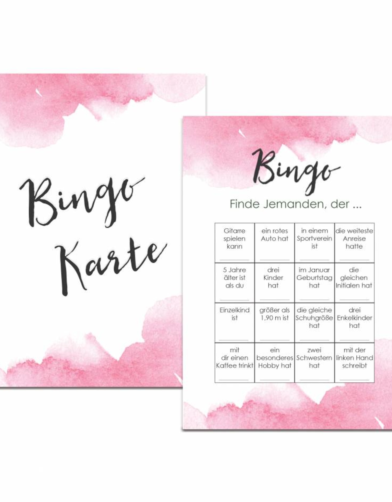 50 Bingokarten Hochzeit, Hochzeitsbingo Spiel