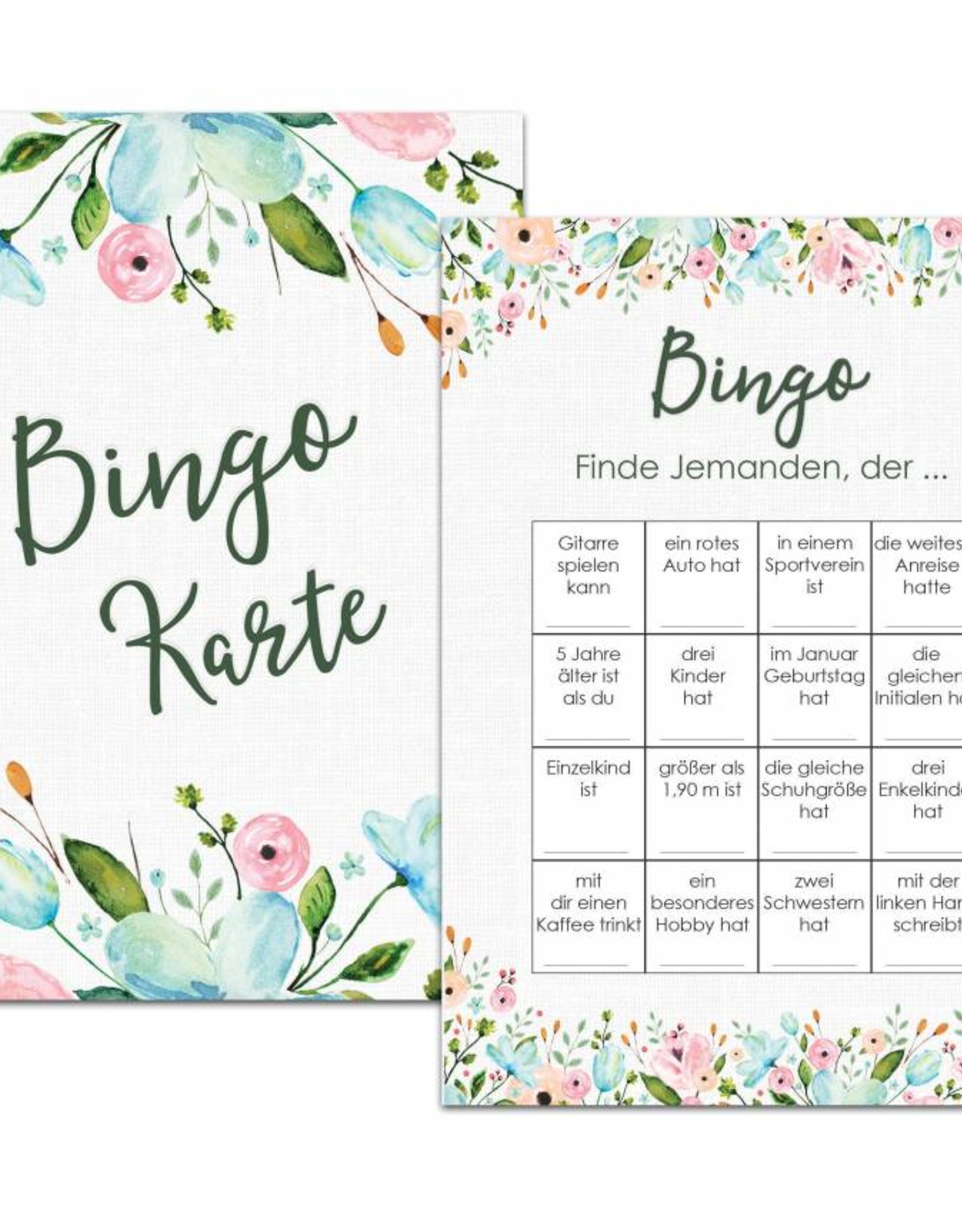 50 Bingokarten Hochzeit, Hochzeitsbingo Spiel