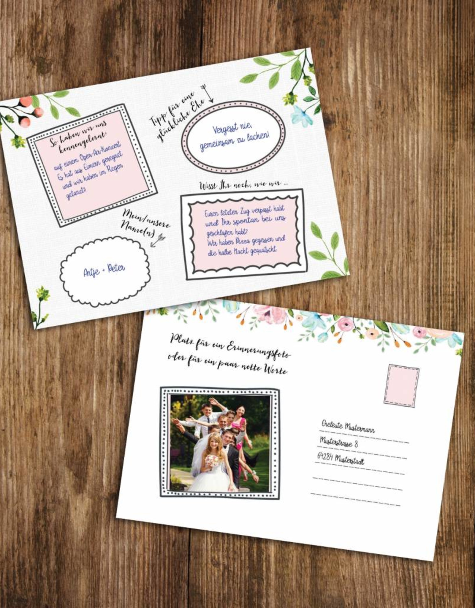 50 Gästebuchkarten zum Versenden - Hochzeitsspiel