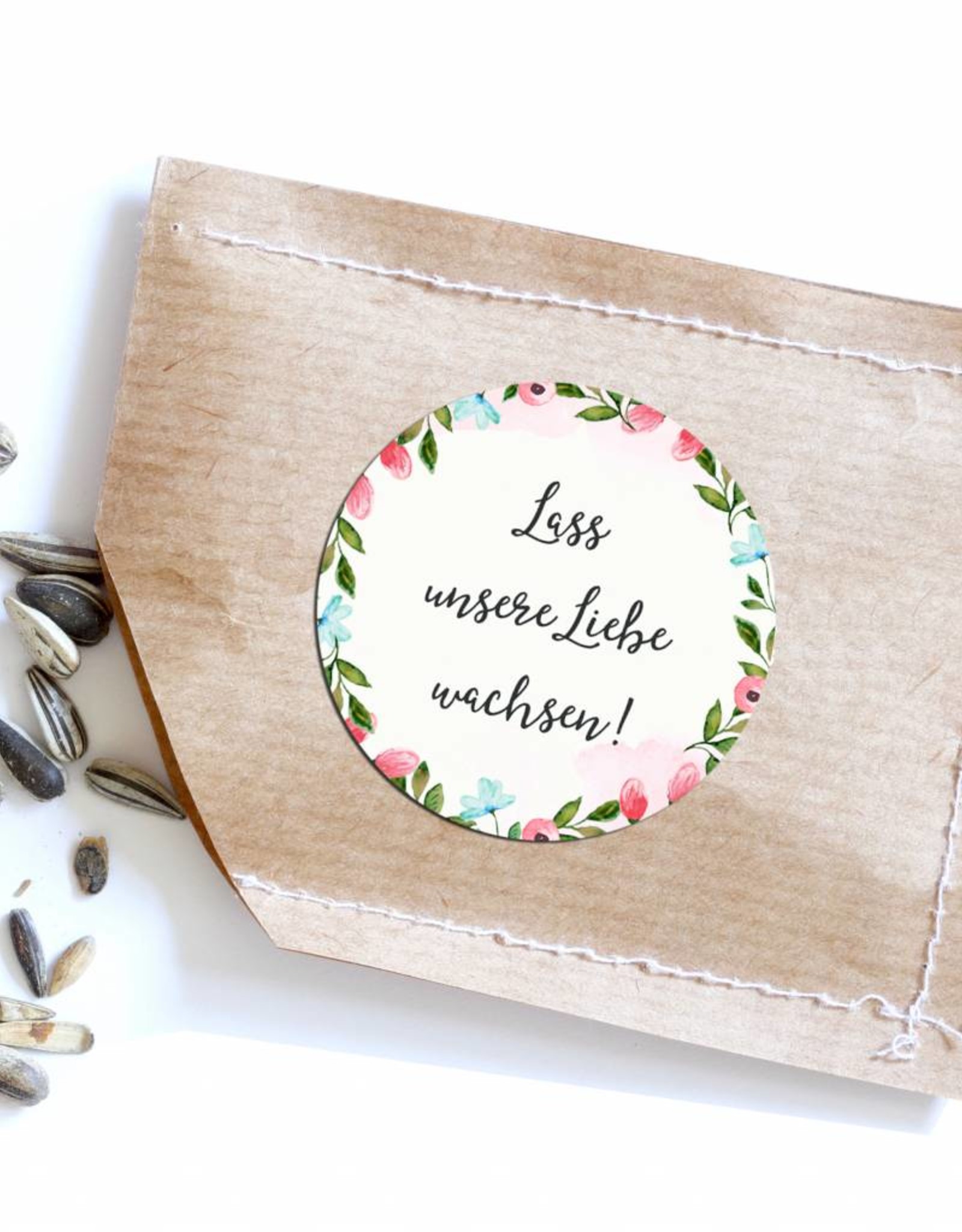 50 Sticker "Lass unsere Liebe wachsen!" Weiße Hochzeit