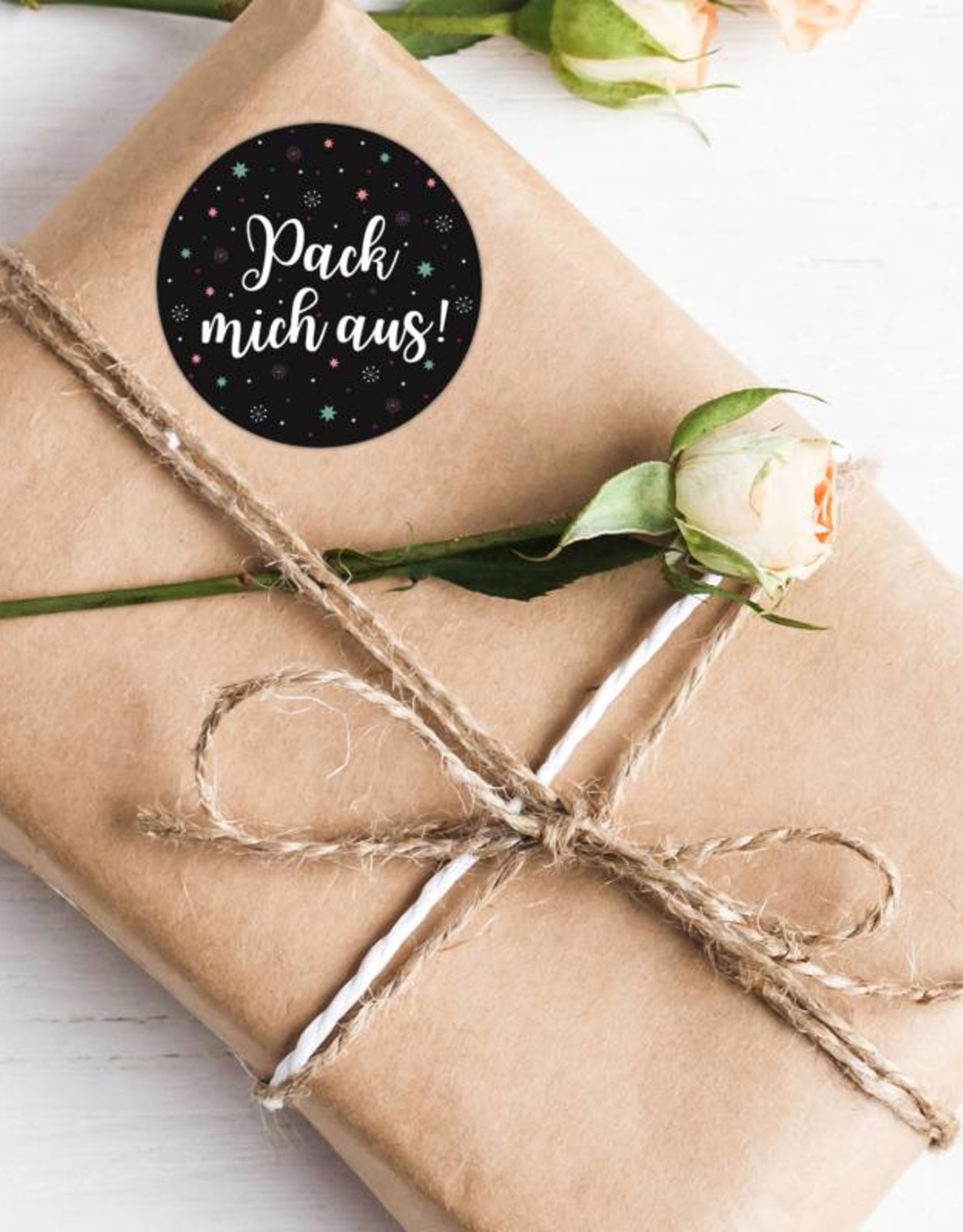 25 Sticker "Pack mich aus" Geschenkaufkleber