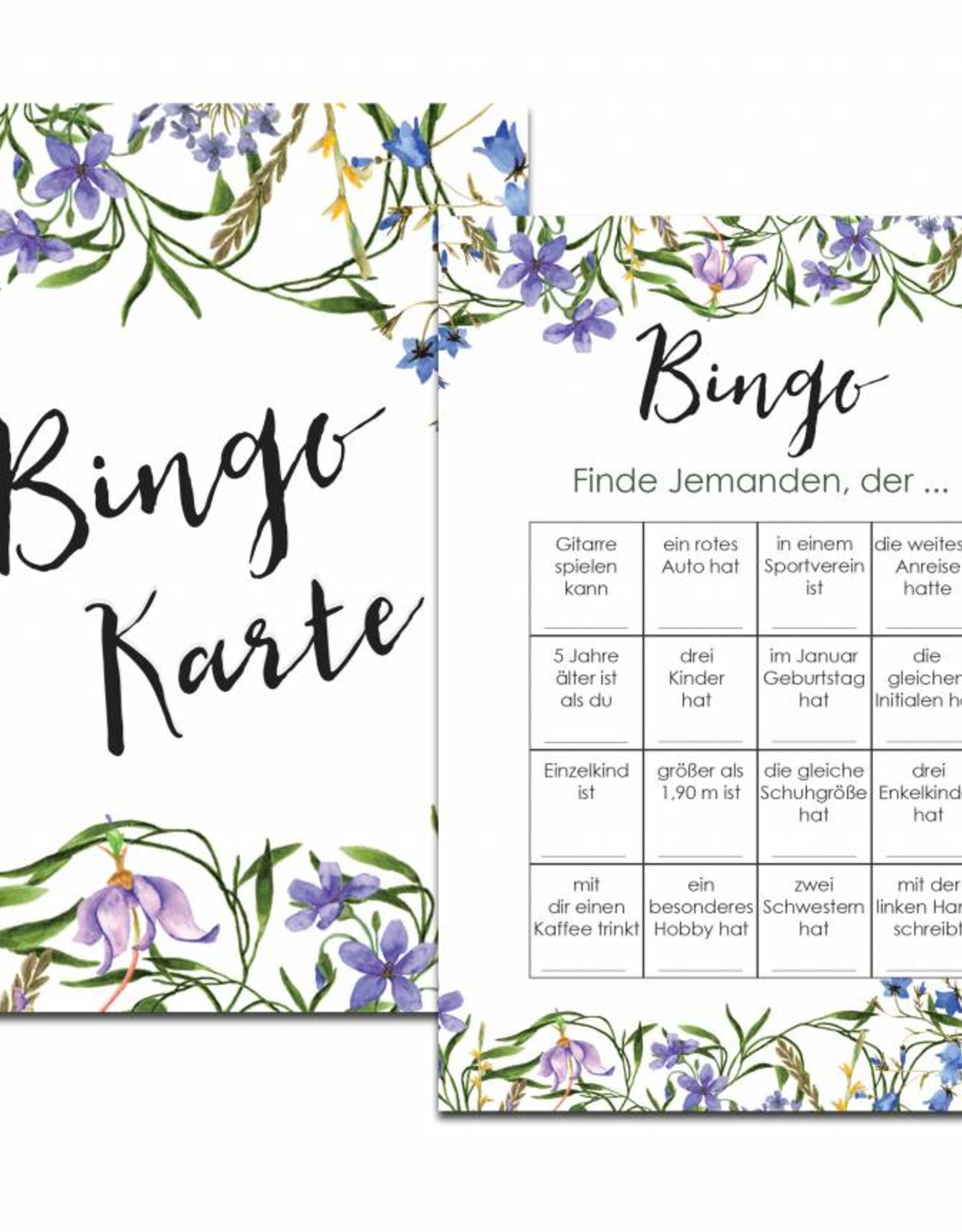 50 Bingokarten Hochzeit, Hochzeitsbingo Spiel