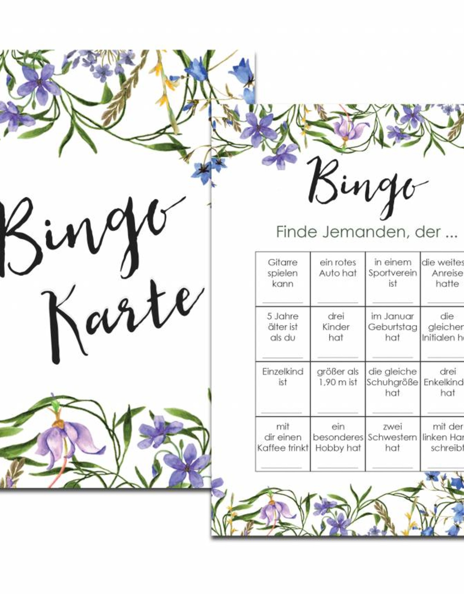 50 Bingokarten Hochzeit, Hochzeitsbingo Spiel