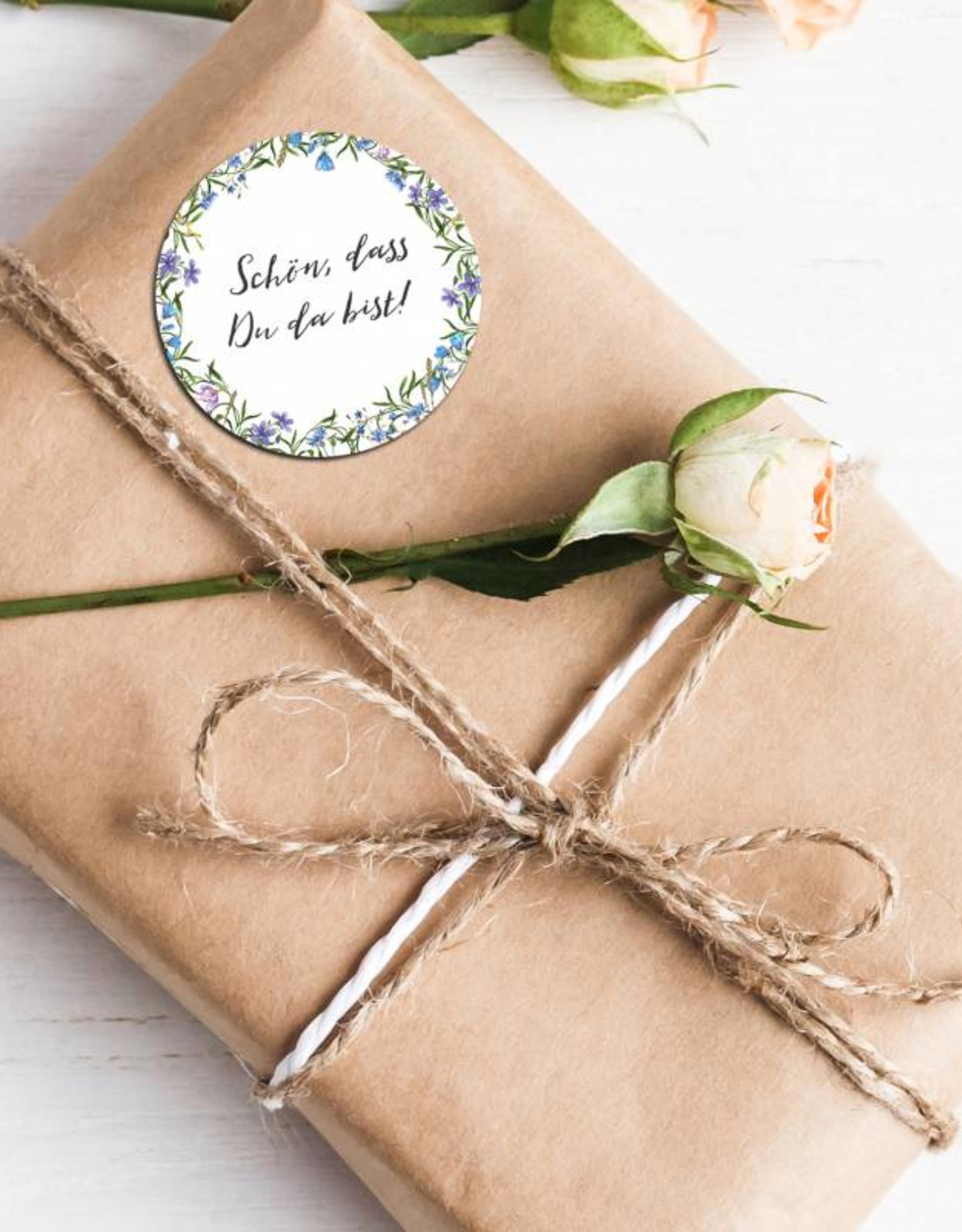 50 Sticker "Schön, dass Du da bist!" Blaue Hochzeit