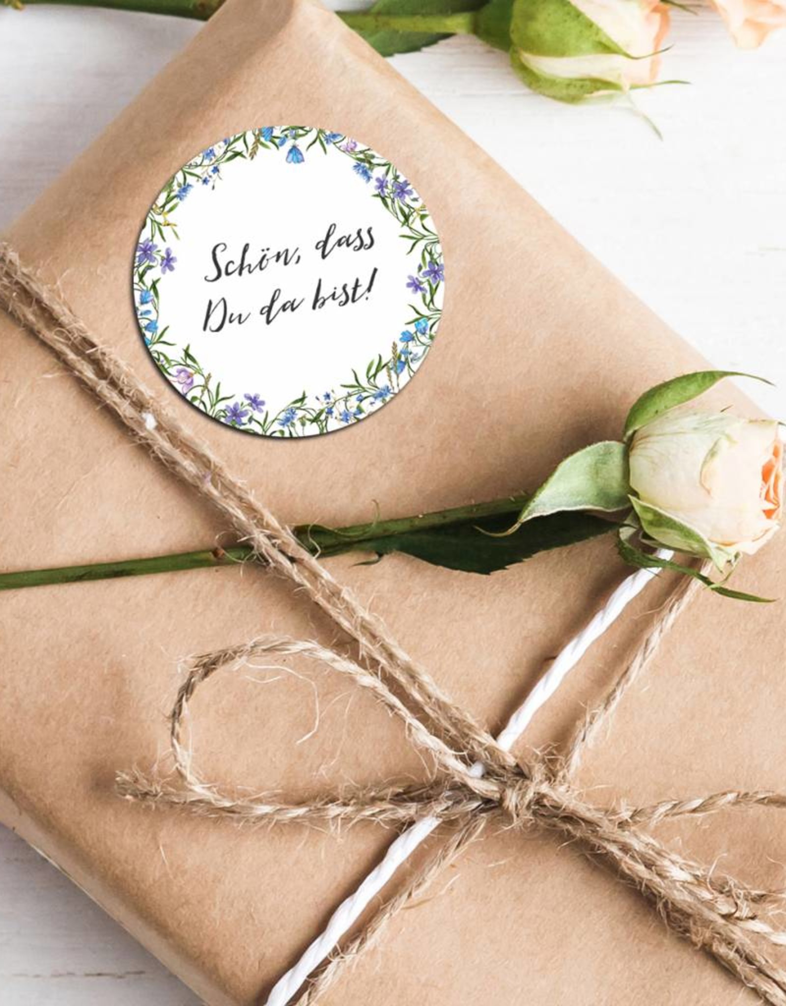 50 Sticker "Schön, dass Du da bist!" Blaue Hochzeit