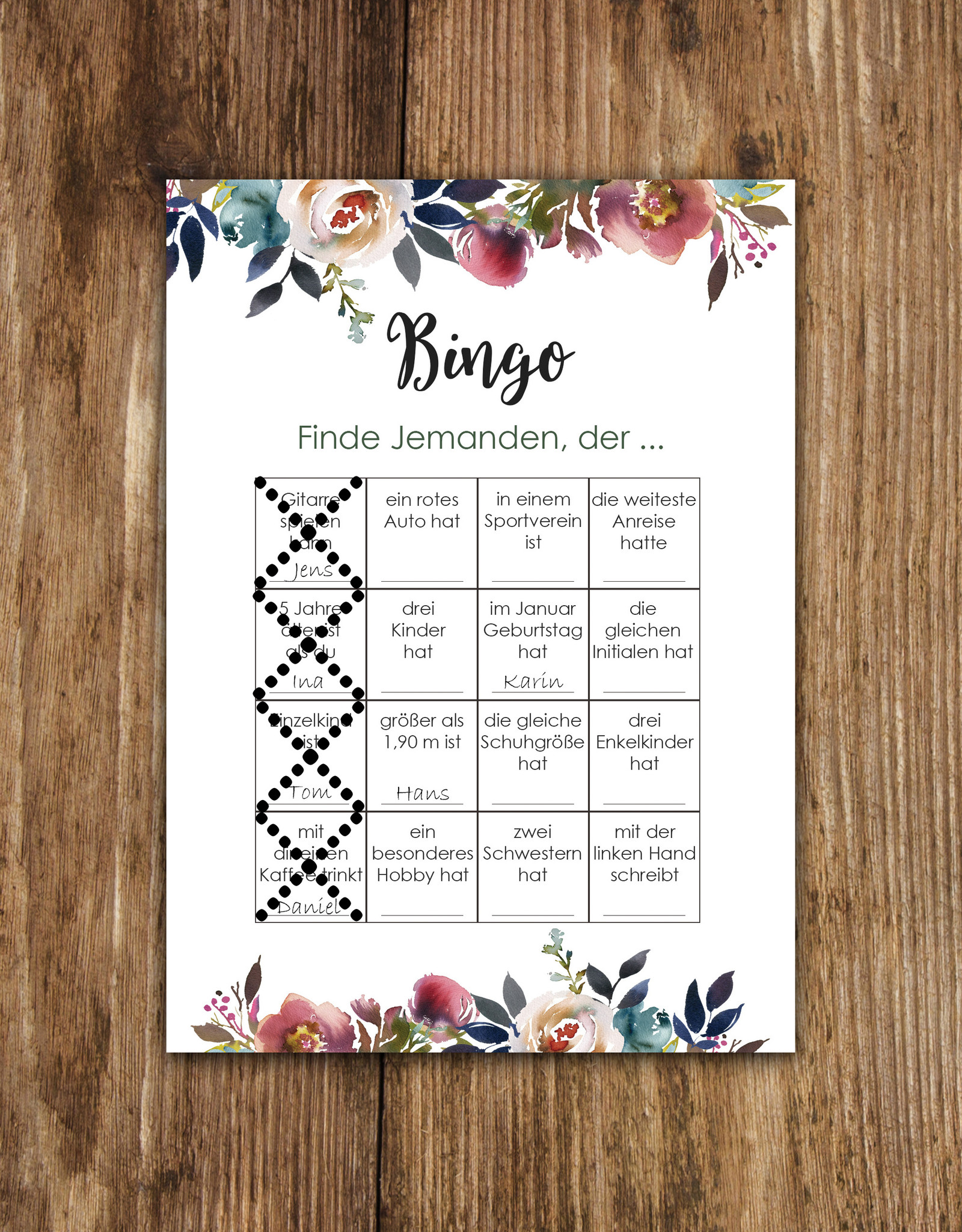 Hochzeitsspiel, Hochzeitsbingo, Partybingo Nastami.de