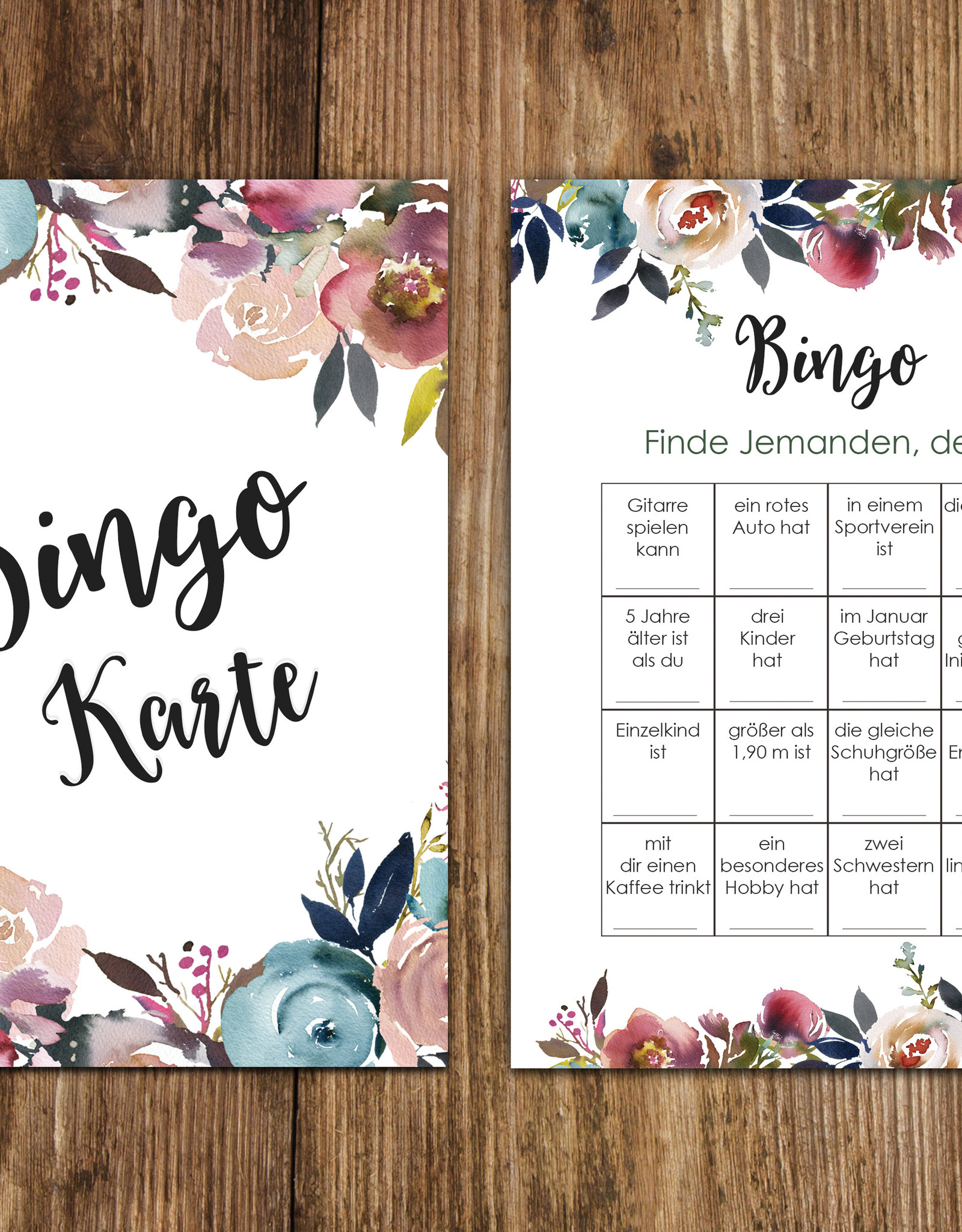 50 Bingokarten Hochzeit, Hochzeitsbingo Spiel