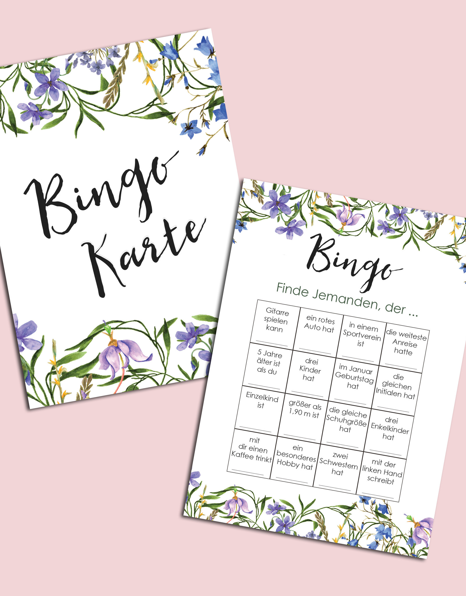 50 Bingokarten Hochzeit, Hochzeitsbingo Spiel