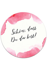 50 Sticker  Aquarell rosa "Schön, dass Du da bist!"