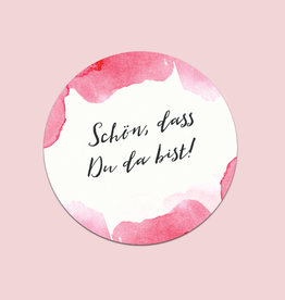 50 Sticker  Aquarell rosa "Schön, dass Du da bist!"