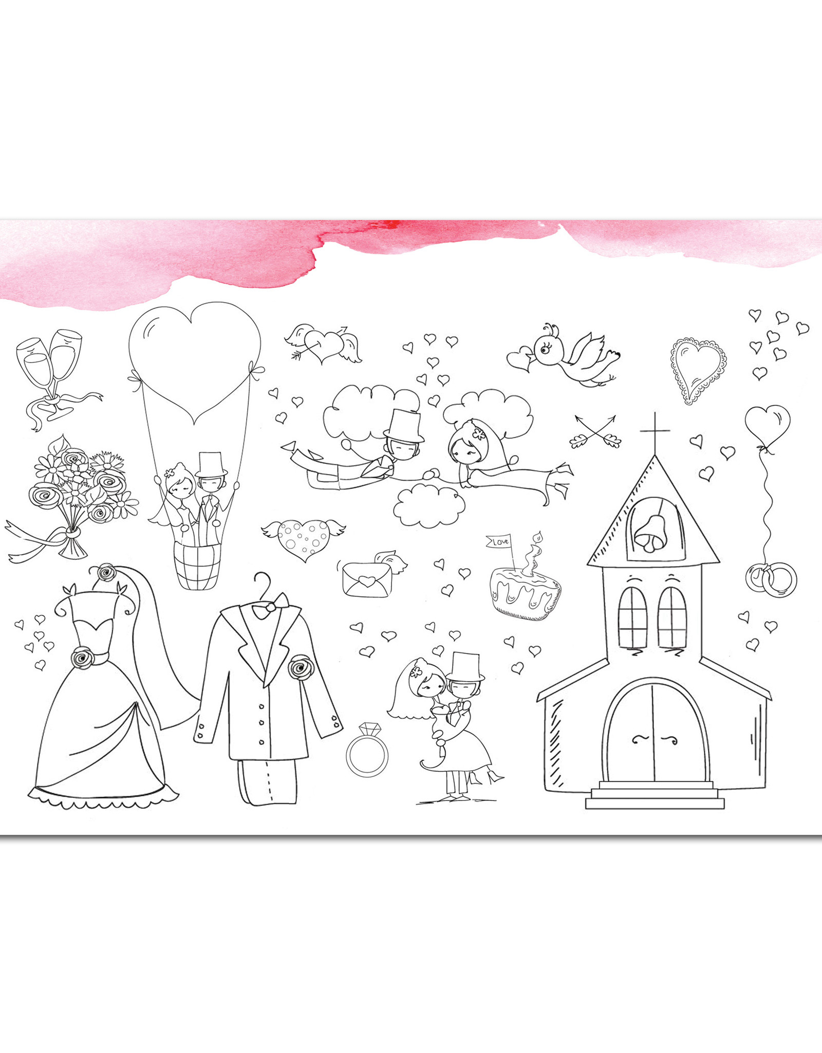 10 x Platzset zum Ausmalen "Aquarell rosa"