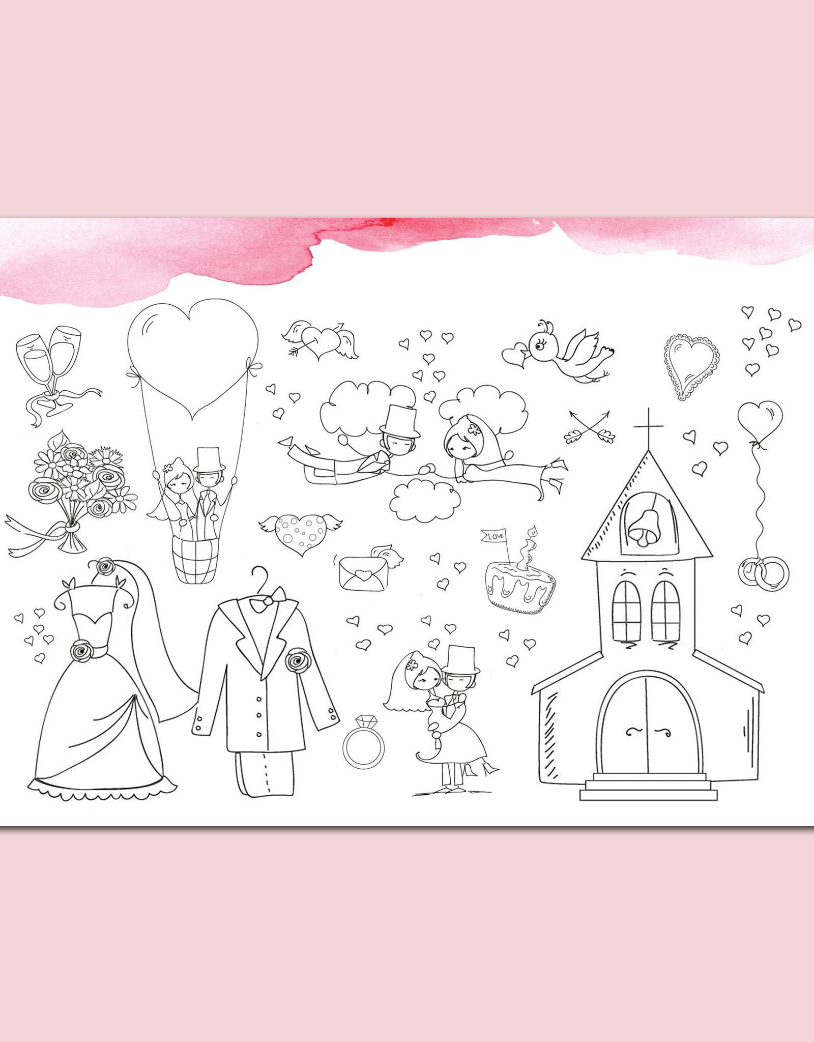 10 x Platzset zum Ausmalen "Aquarell rosa"