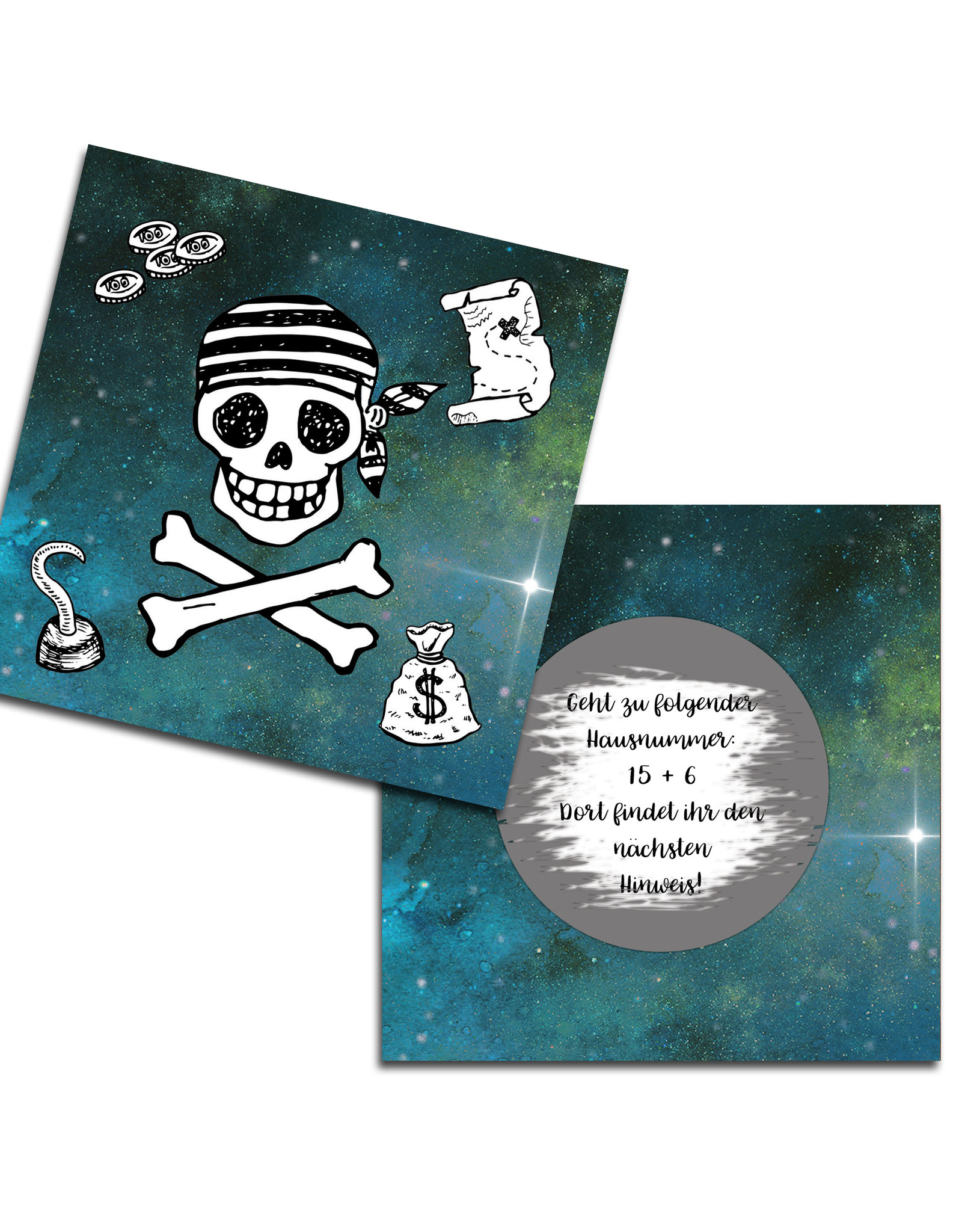 10 Hinweiskarten zum Rubbeln für die Schatzsuche