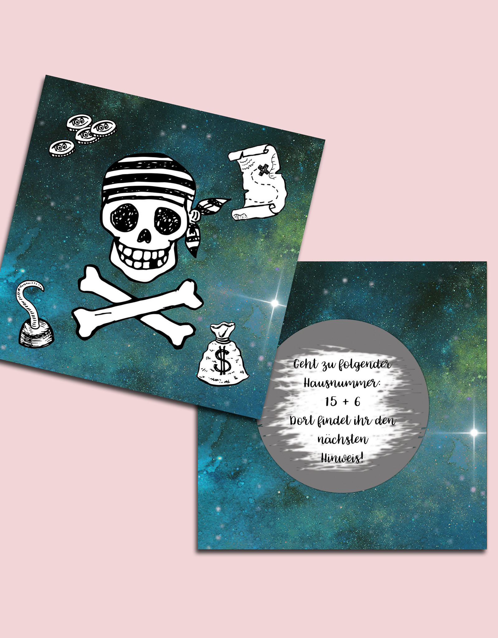 10 Hinweiskarten zum Rubbeln für die Schatzsuche