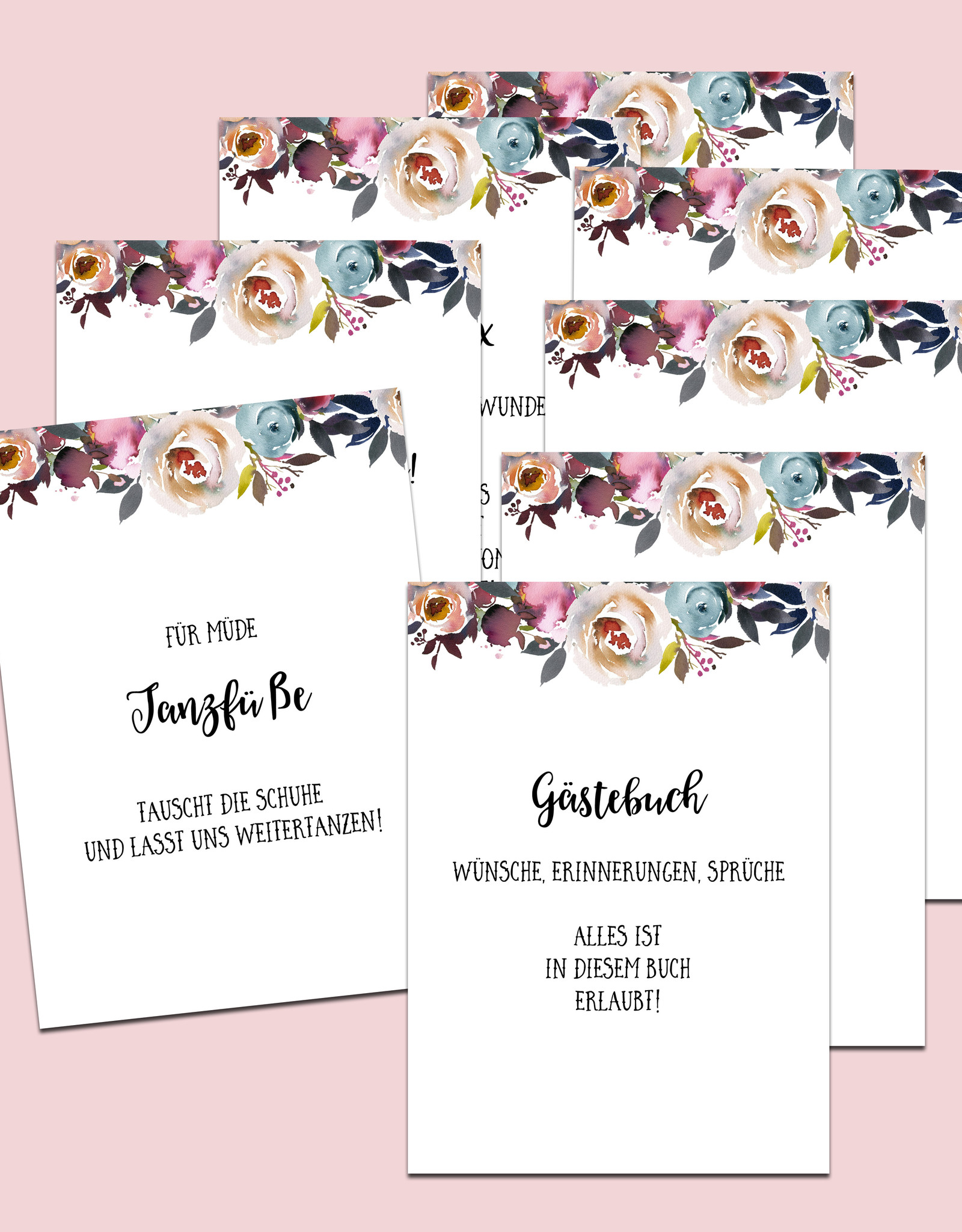 Schild Hochzeit 8er Set, Hochzeitsschilder BOHO