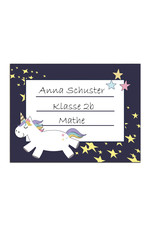 Buchetiketten 20 Stück Einhorn, Namensaufkleber Schule