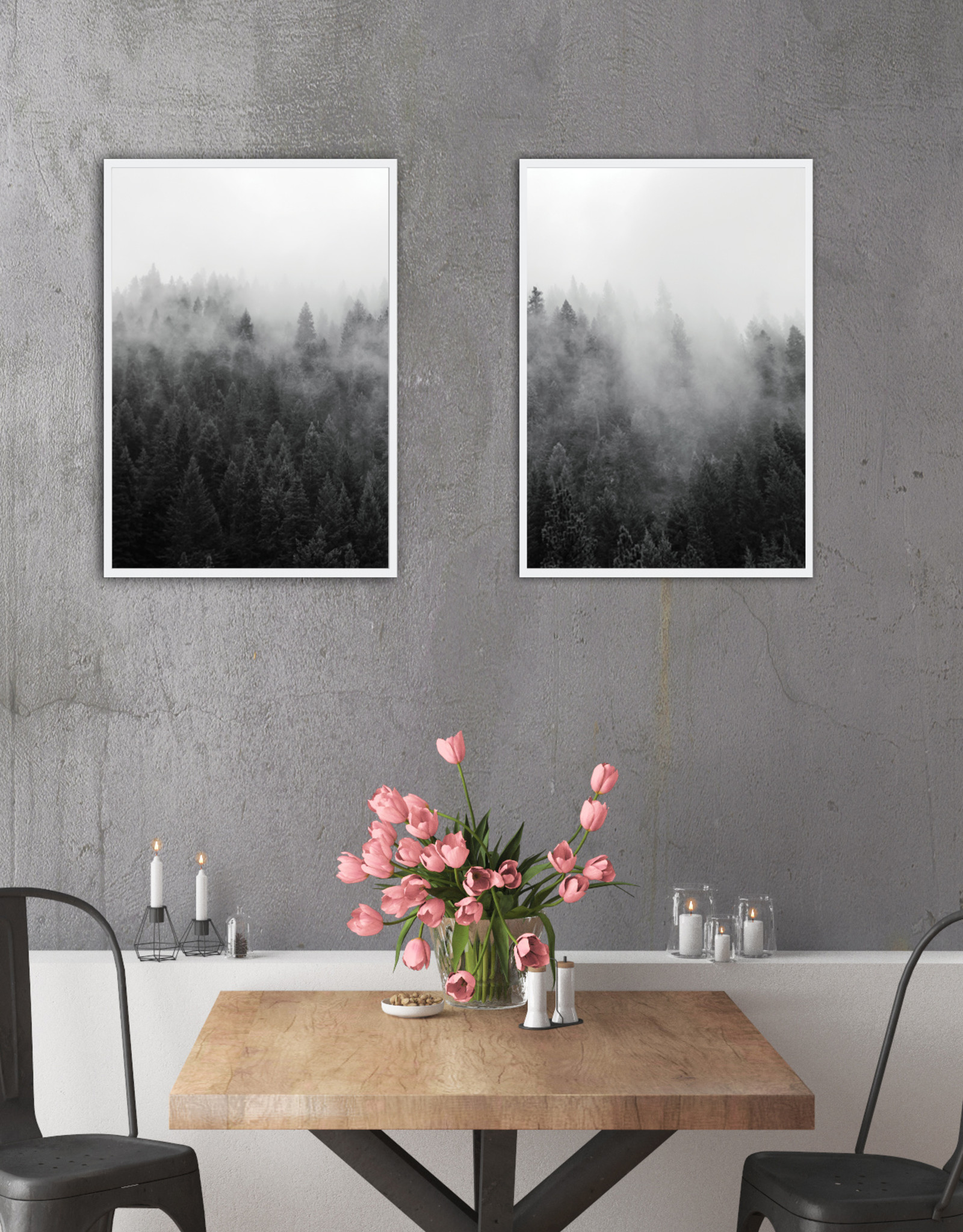 Poster Set Wald Nebel, 2er Set Poster A3