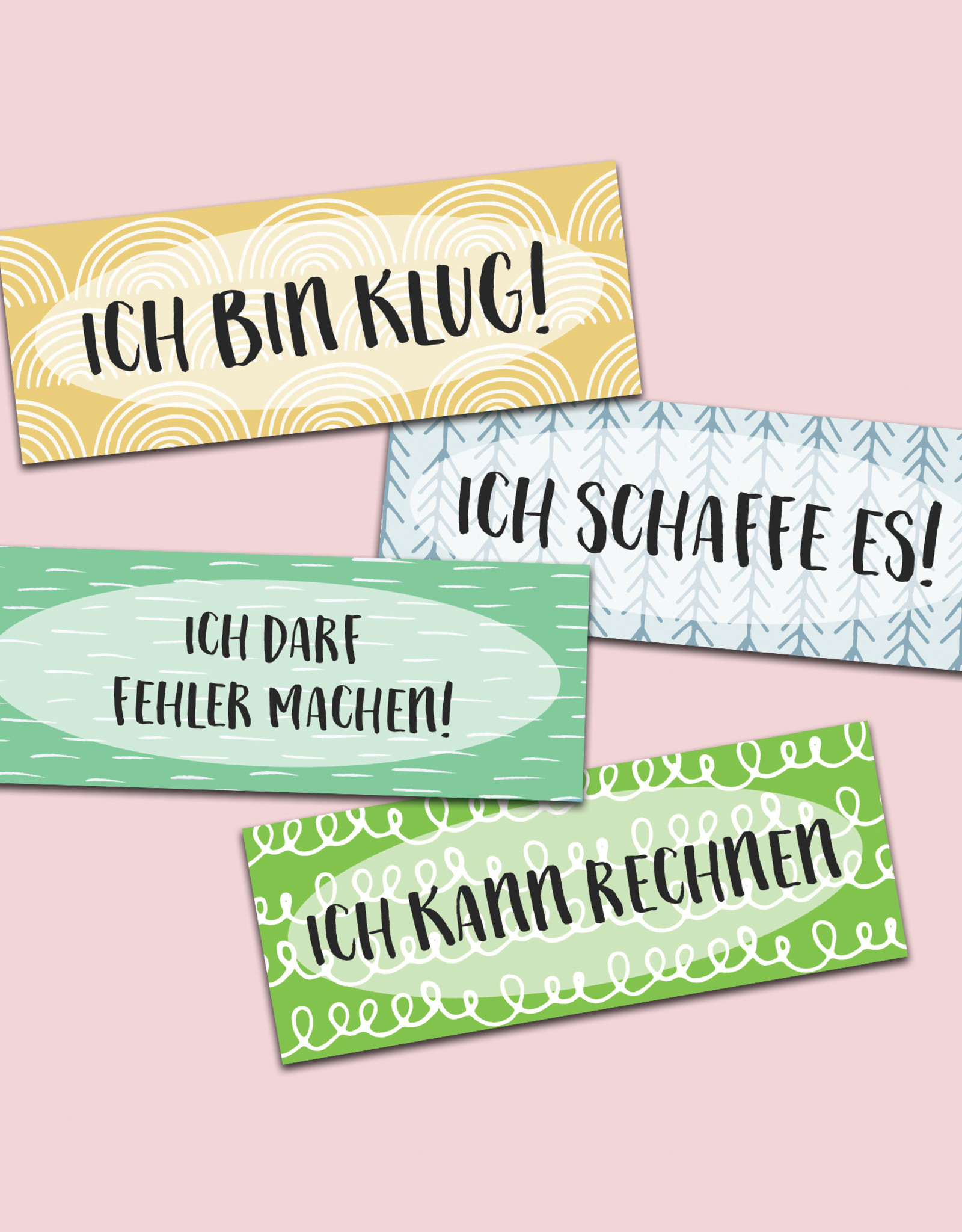 Lesezeichen Glaubenssätze für Kinder 4er Set, Wende-Lesezeichen Affirmationen