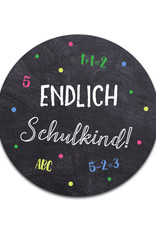 25 x Sticker "Endlich Schulkind" + 25 Banderolen SCHULANFANG