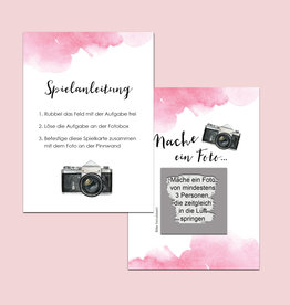 50 Fotoboxaufgaben zum Rubbeln "Aquarell Hochzeit rosa!" Rubbelkarten